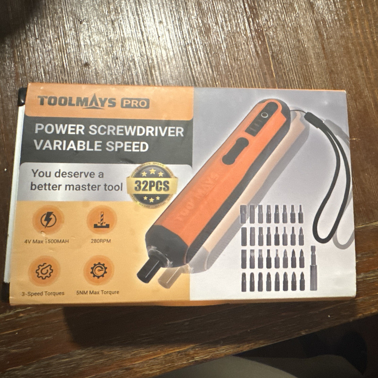 TOOLMAYS PRO 4V Cordless Variable Speed Screwdriver 32pc Li-Ion 1500mAh