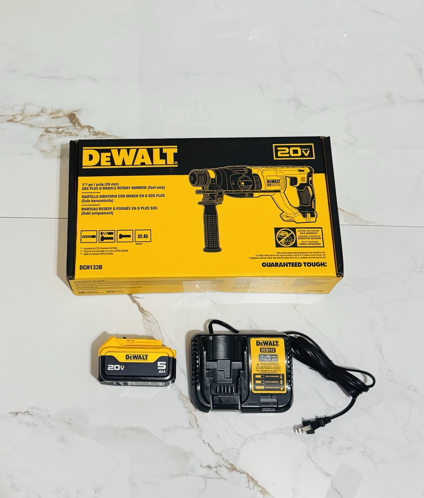 Brand New DEWALT DCH133B 20V XR Rotary Hammer Drill kit 5.0ah battery