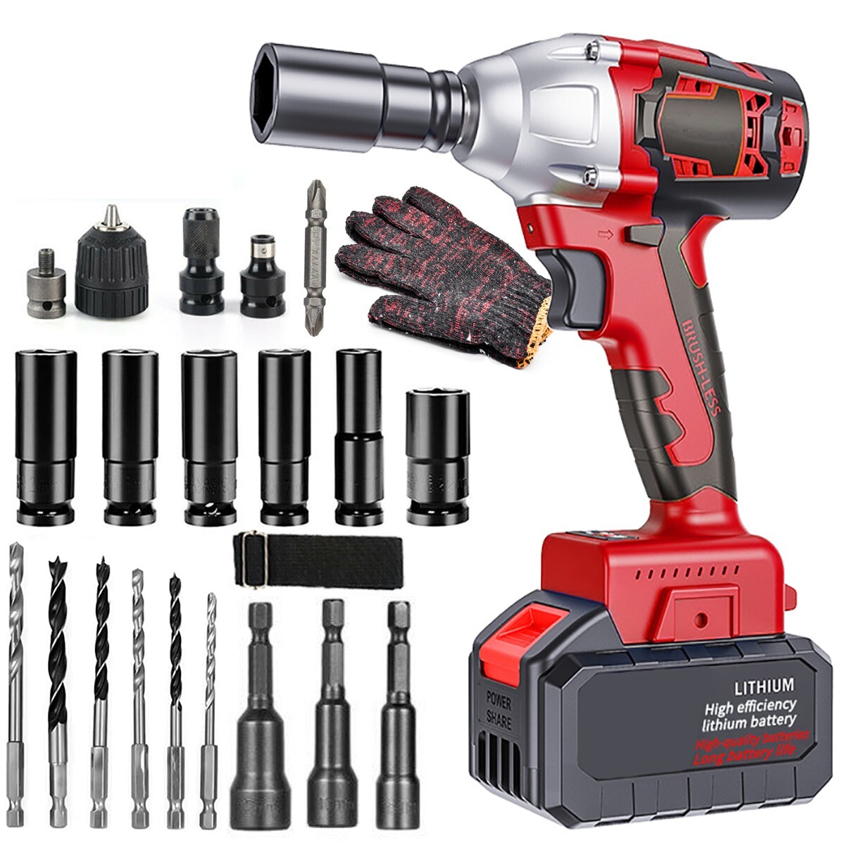 21V Cordless Impact Wrench 1/2&Prime; 520Nm High Torque Brushless Driver with Battery