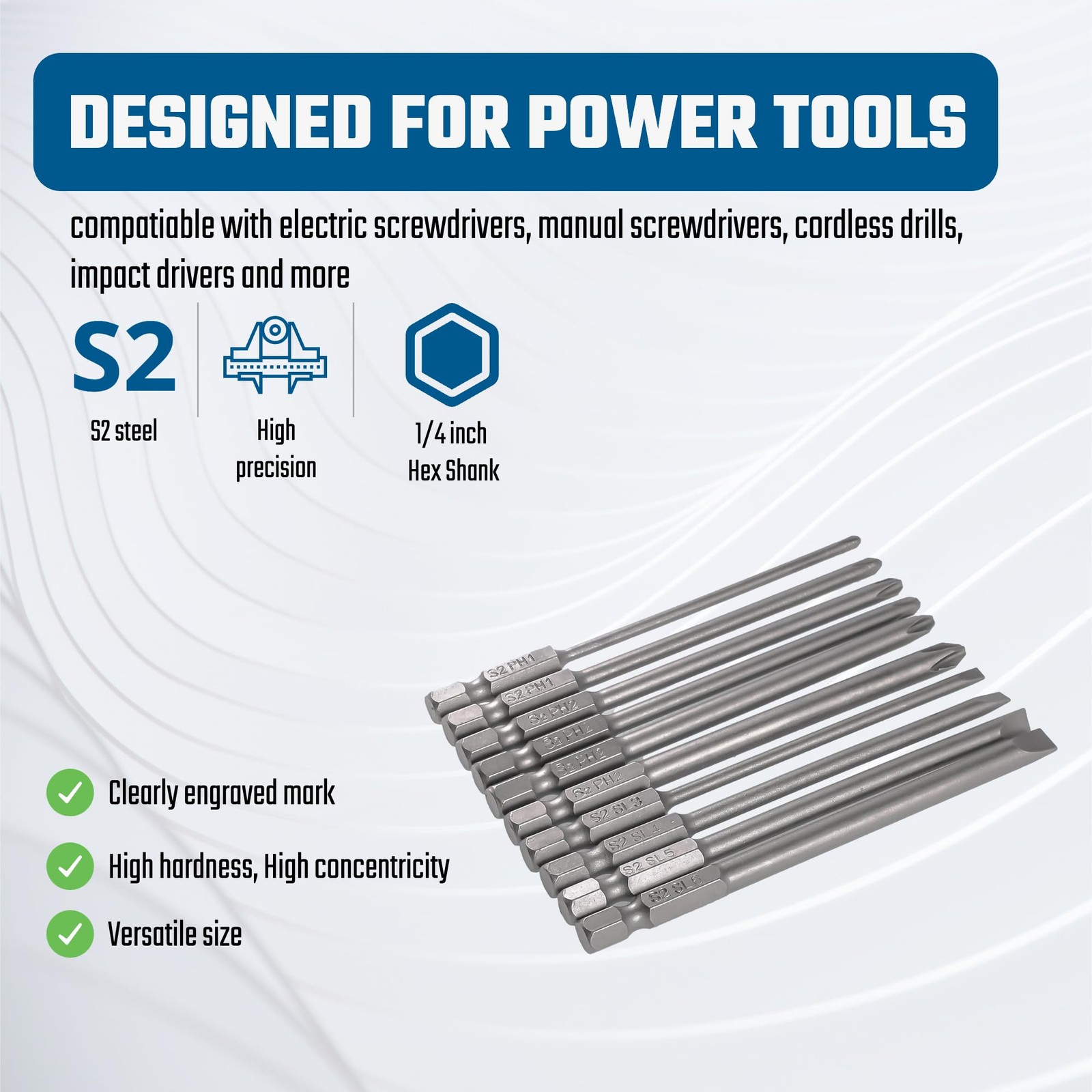 VESTTIO 10PCS Long Screwdriver Bit Sets, 4 Inch/100 mm 4SL6PH / 4 inch, Grey