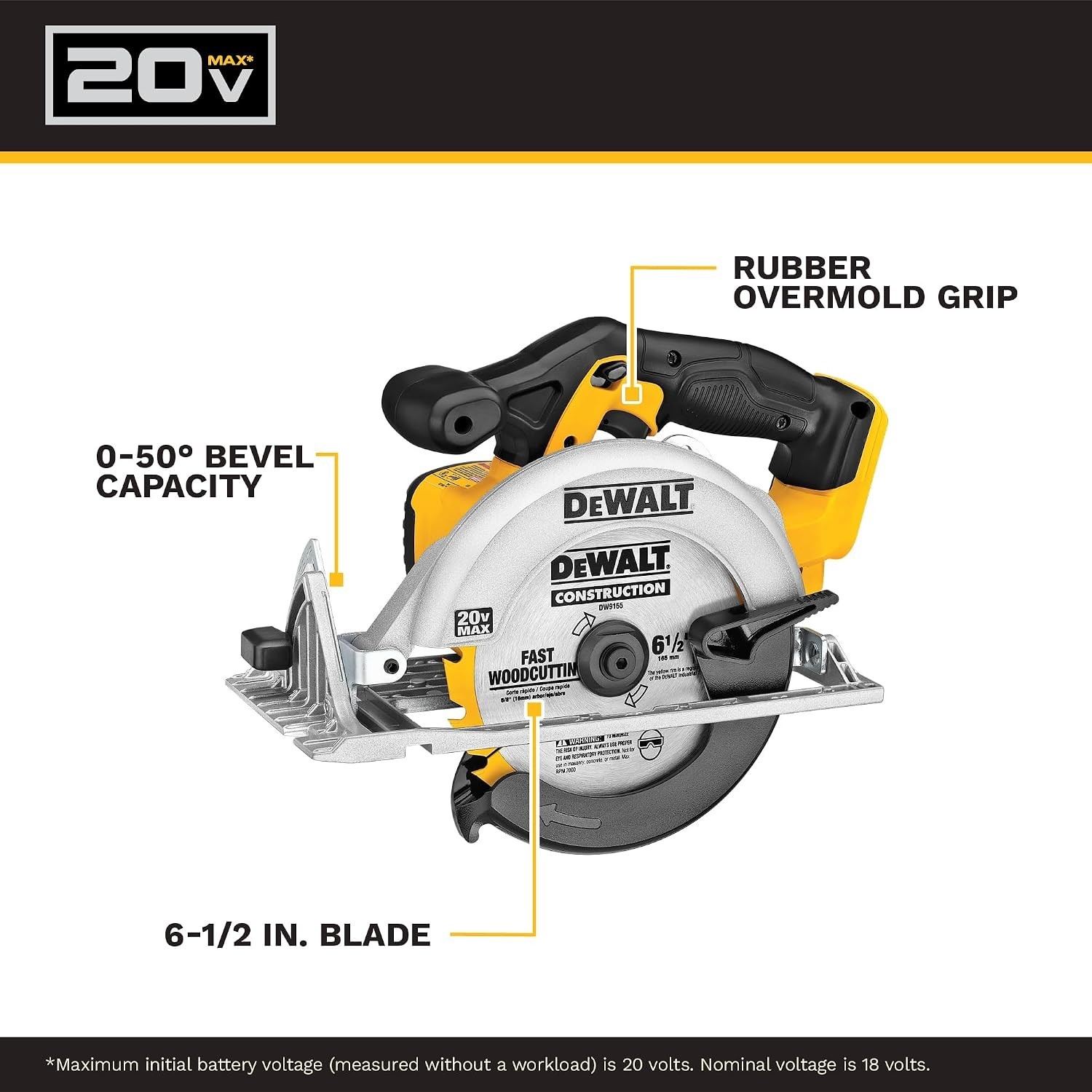 DEWALT DCS391B 6-1/2-Inch 20V Cordless Circular Handsaw – Yellow