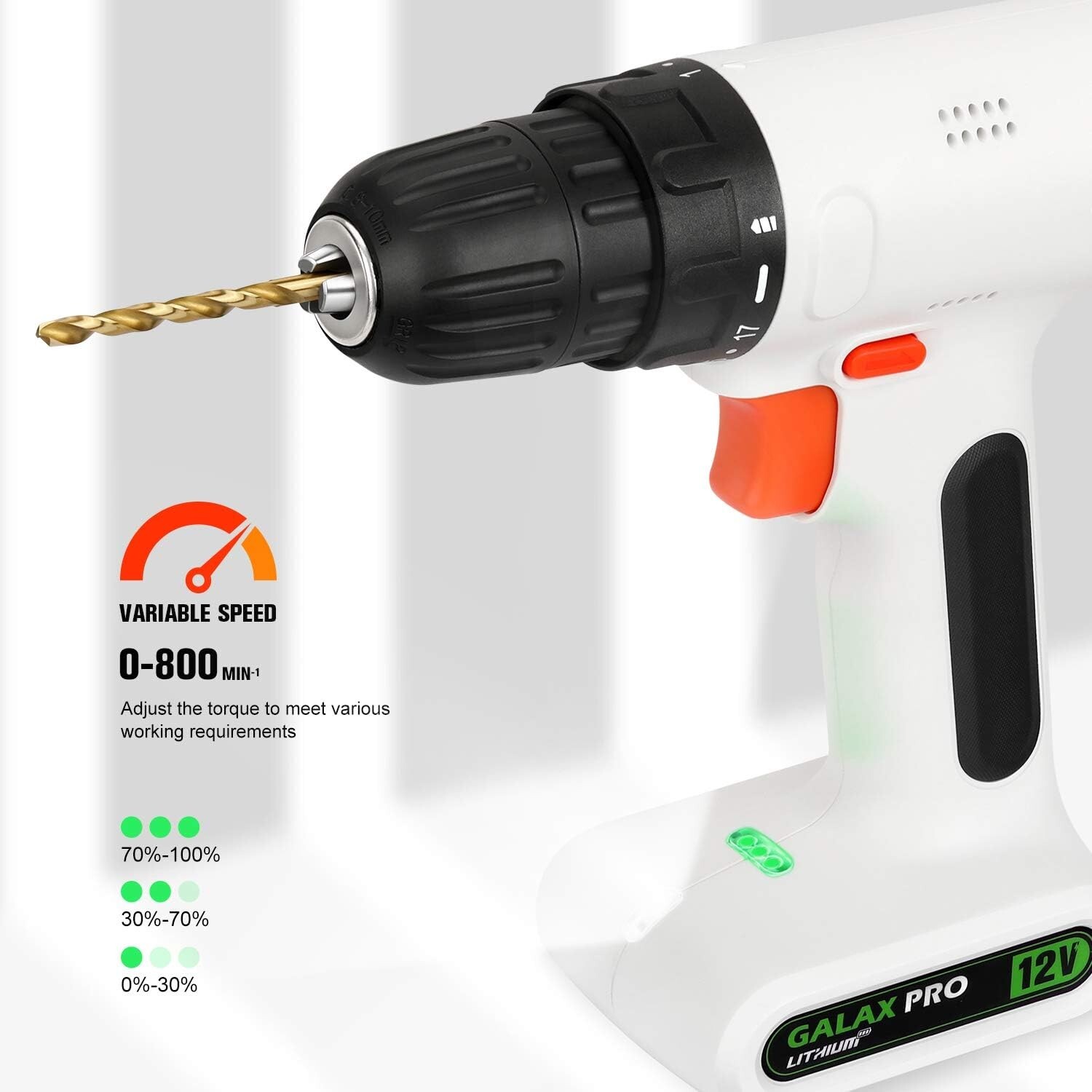 GALAX PRO 12V Light Weight Cordless Drill Driver with Work Light 18N.m, 3/8 Inch