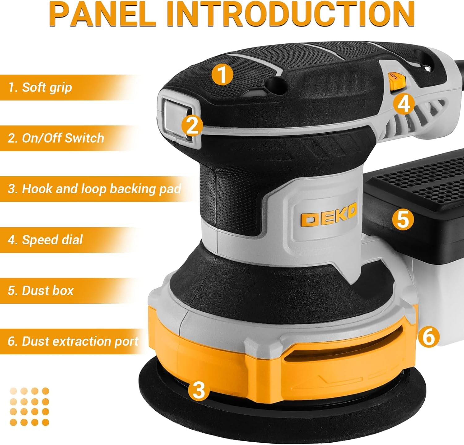 Orbital Sander Corded Hand Sander: 5&Prime; Random Orbital Sander with Dust Box, 6 Va