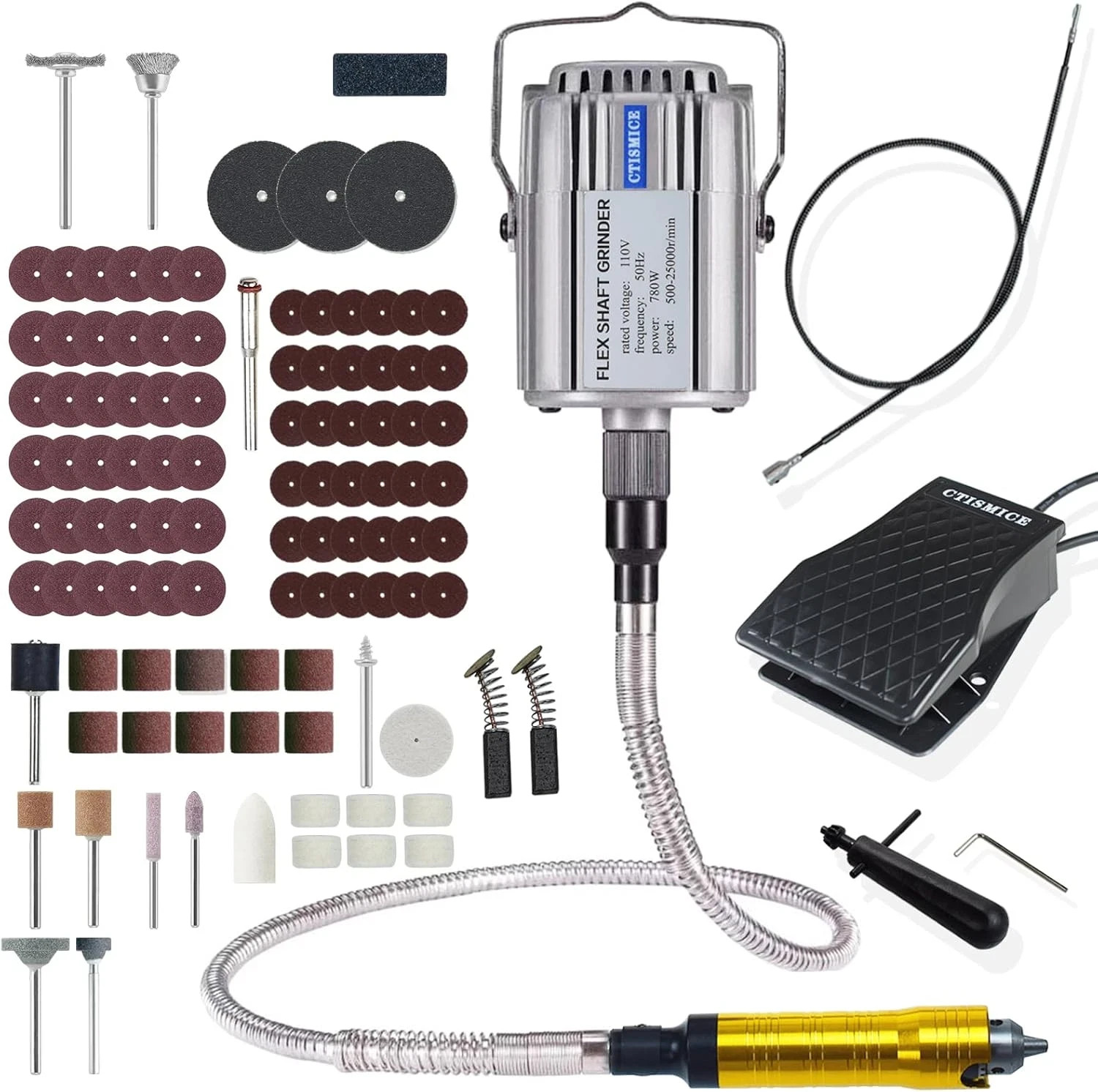 780W Flex Shaft Rotary Tool, 500-25000RPM Flexible Shaft Grinder Kits with Varia