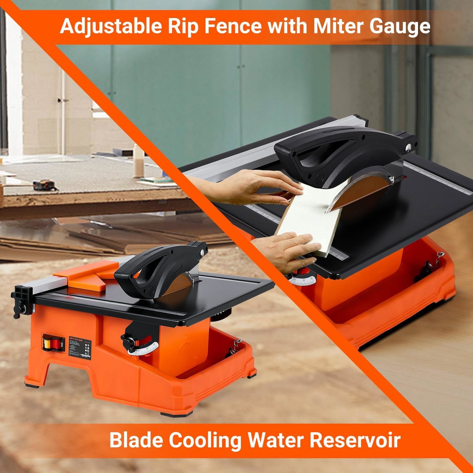 7 inch Wet Tile Saw Pure Copper Motor 0-45 Degree 6500 RPM Tile & Stone Cutting