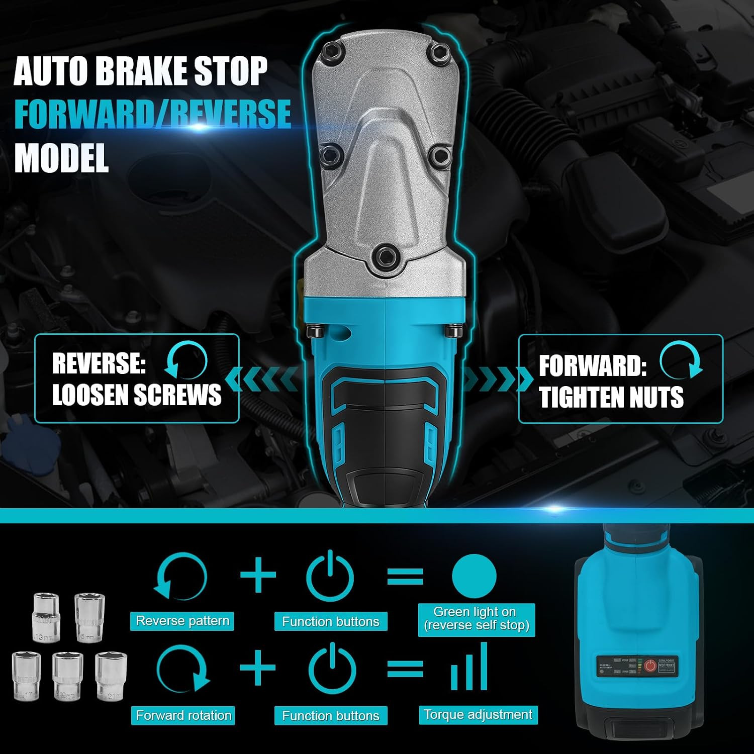 Electric Right Angle Impact Wrench Compatible with Makita 18V Battery, 1/2&Prime; 206