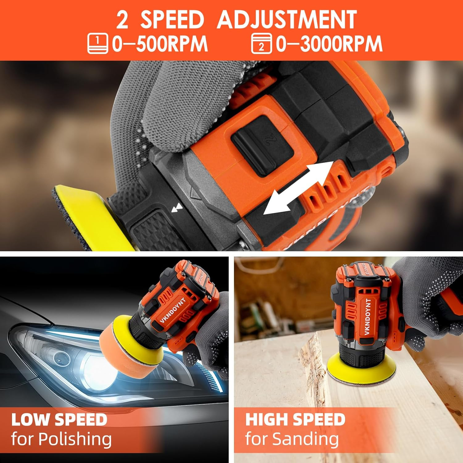 Brushless Small Sander with 36PCS Sandpapers, 2 Variable Speed Cordless Sander (