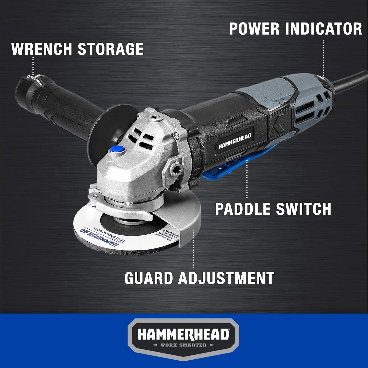 Powerful 4-1/2 Inch Angle Grinder with Paddle Switch and Grinding Accessories