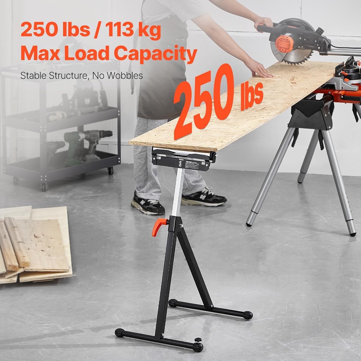 Heavy Duty Roller Stands 2-Pack – 27-43 in Adjustable Height, 250 lbs Capacity
