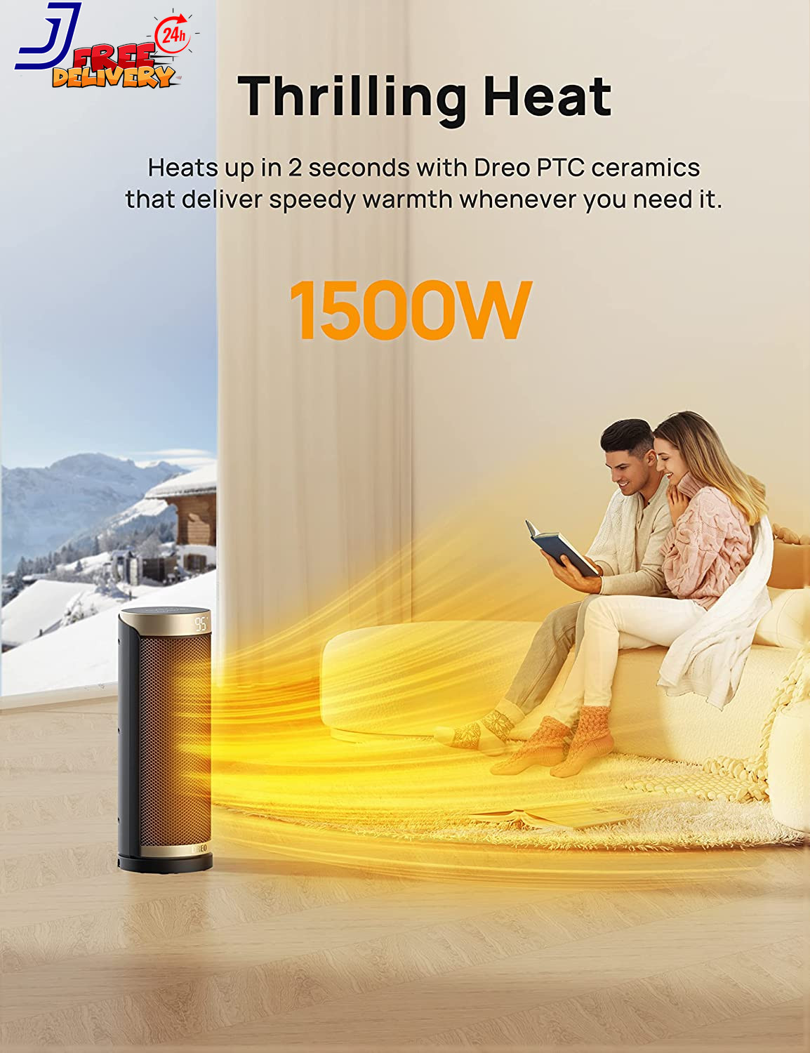 Space Heater 1500W PTC Heaters for Indoor Use with Remote 70° Oscillation 1-12H