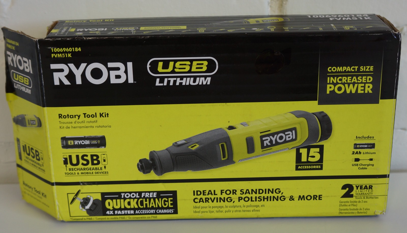 RYOBI USB Lithium Rotary Tool Kit w/ 2.0Ah Battery & BITS (FVM51K).