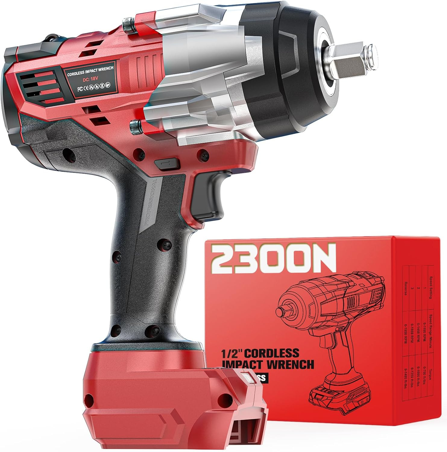 Cordless Impact Wrench 1/2 Inch Compatible with Milwaukee 18V Battery, 1700 Ft-L