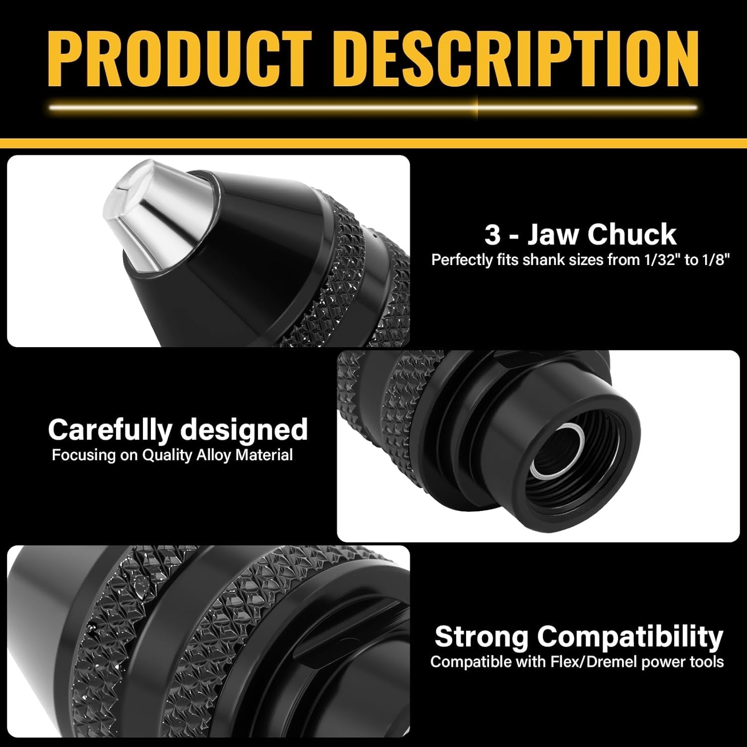 15PCS Keyless Drill Chuck Collet Set 1/32&Prime;–1/8&Prime; for Dremel Rotary Tool 4486 Comp