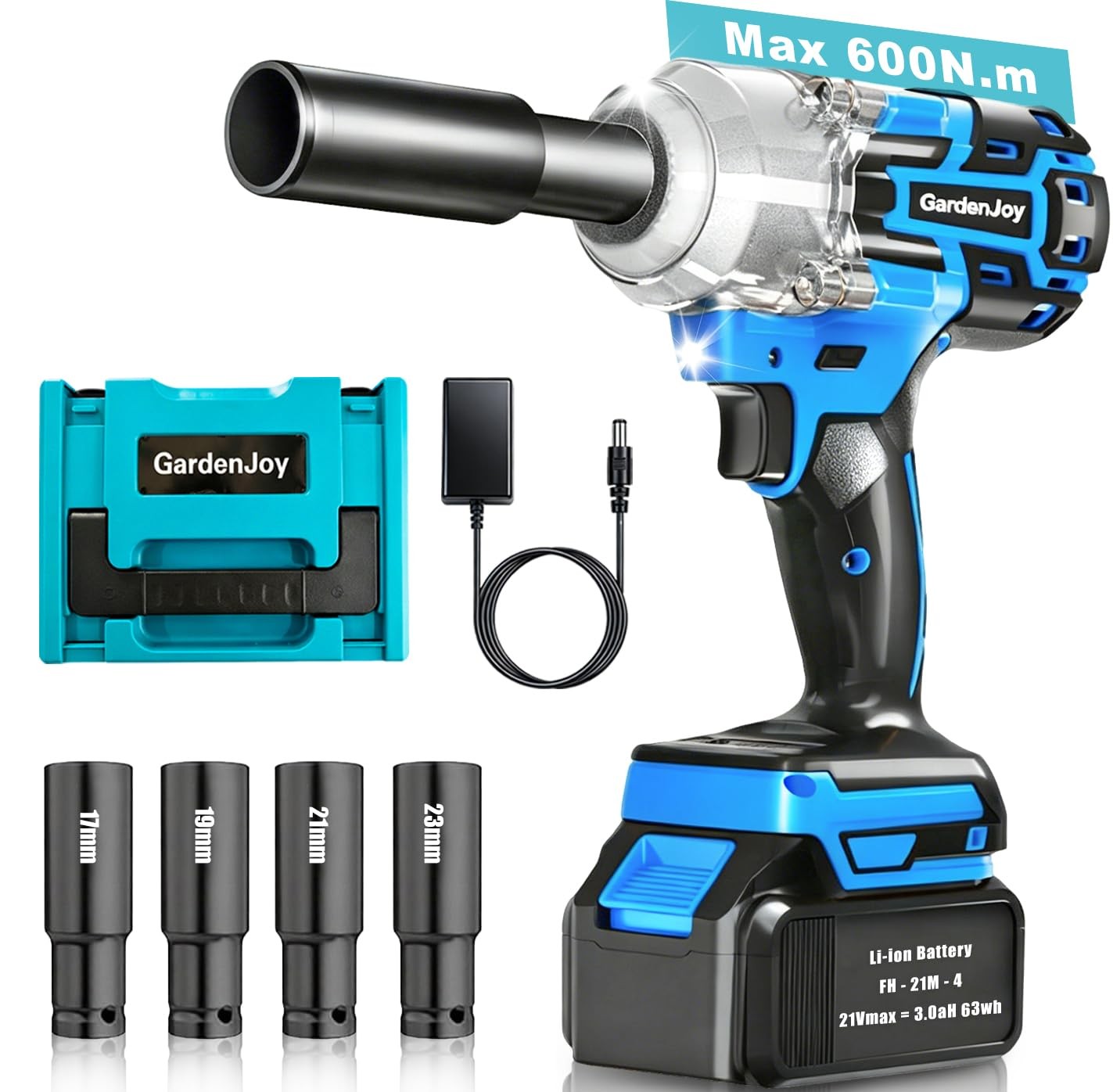 Impact Wrench,1/2&Prime; Cordless Impact Gun Max Torque 450 Ft-lbs (600N.m),Cordles…