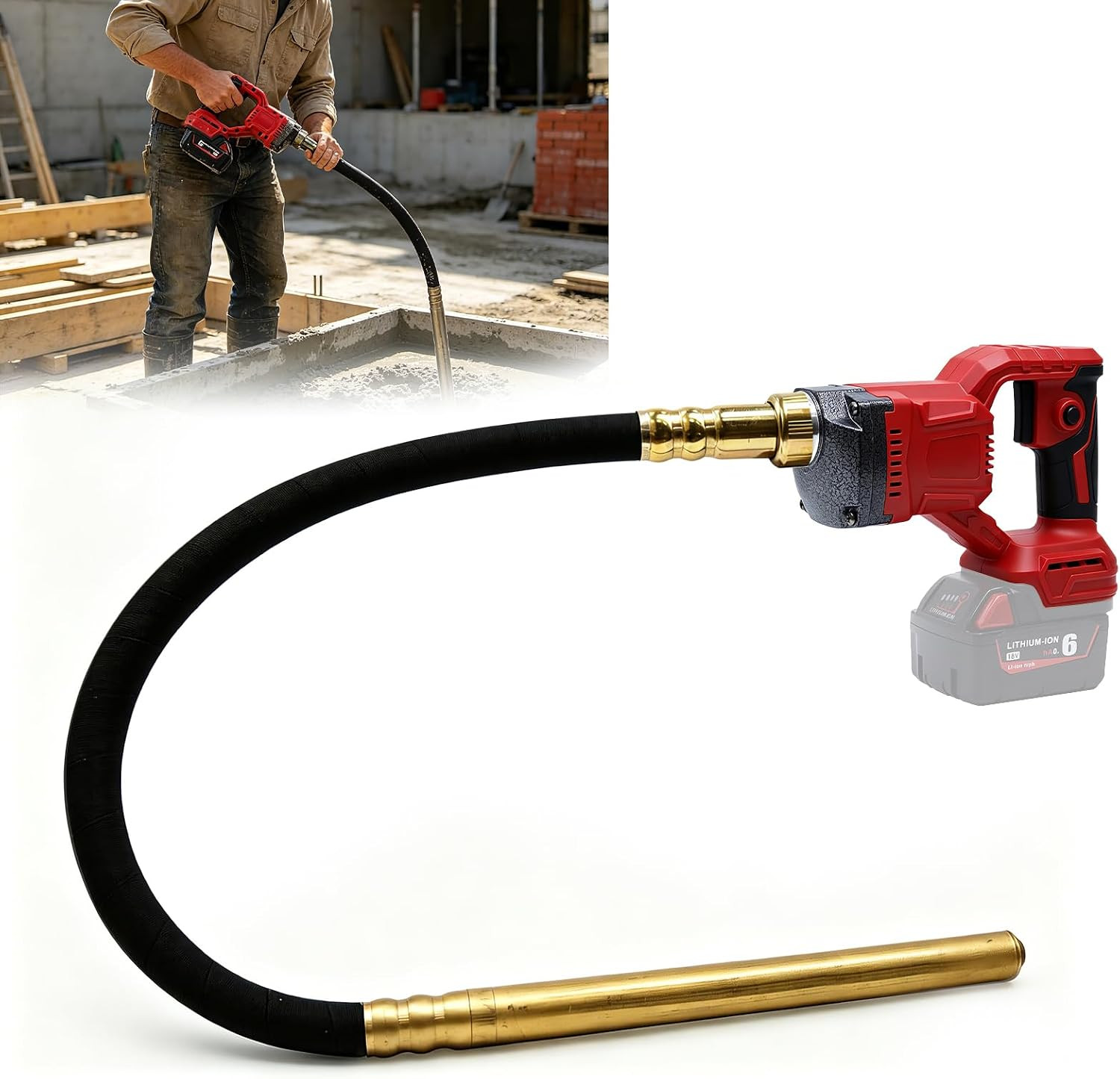 Handheld Concrete Vibrating Tool Compatible with Milwaukee 18V Battery (Tool Onl