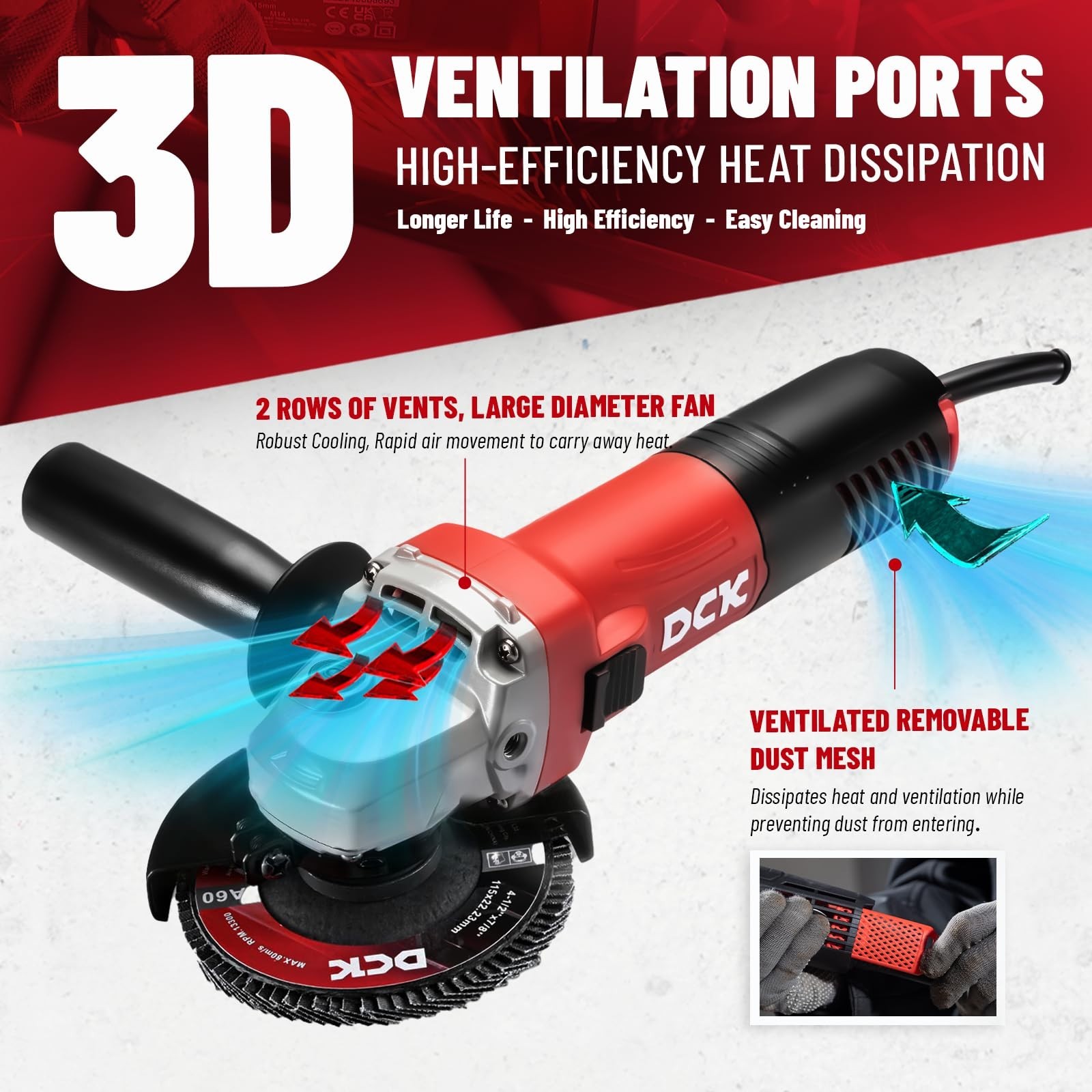4.5&Prime; Angle Grinder 6.7A Cut Off Tool 11,800 RPM w/ Safety Guards & 6 Discs