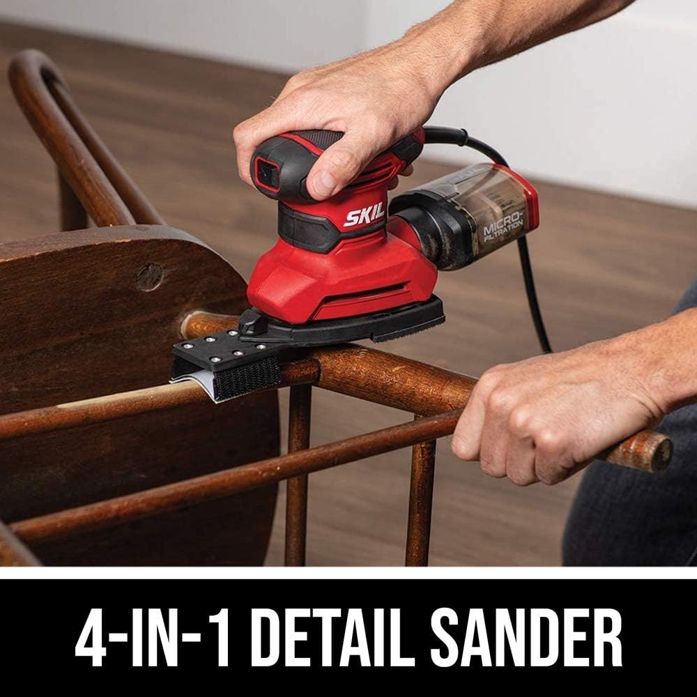 4-in-1 Detail Sander 1.2A Low Vibration Palm Sander With Dust Collection