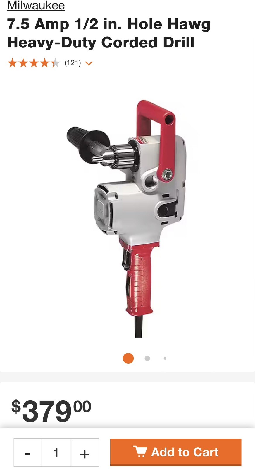 Milwaukee Tool 1675-6 1/2&Prime; Hole-Hawg Drill 300/1200 Rpm Open Box