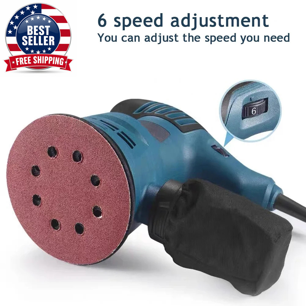300W Electric Eccentric Sander 6 Gears Speed Adjustment 5 Inch 125Mm Wood Sandin