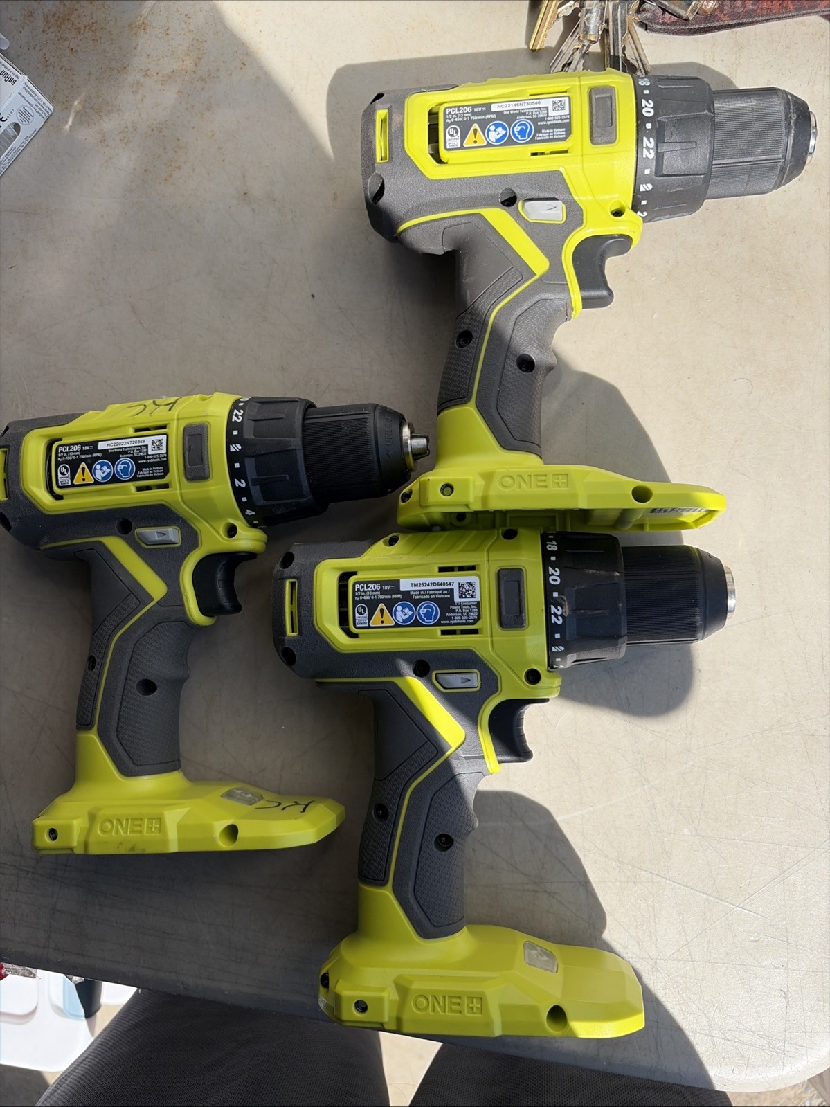 Lot Of 3 Ryobi PCL206 One+ 1/2” Drill/Driver TOOL ONLY