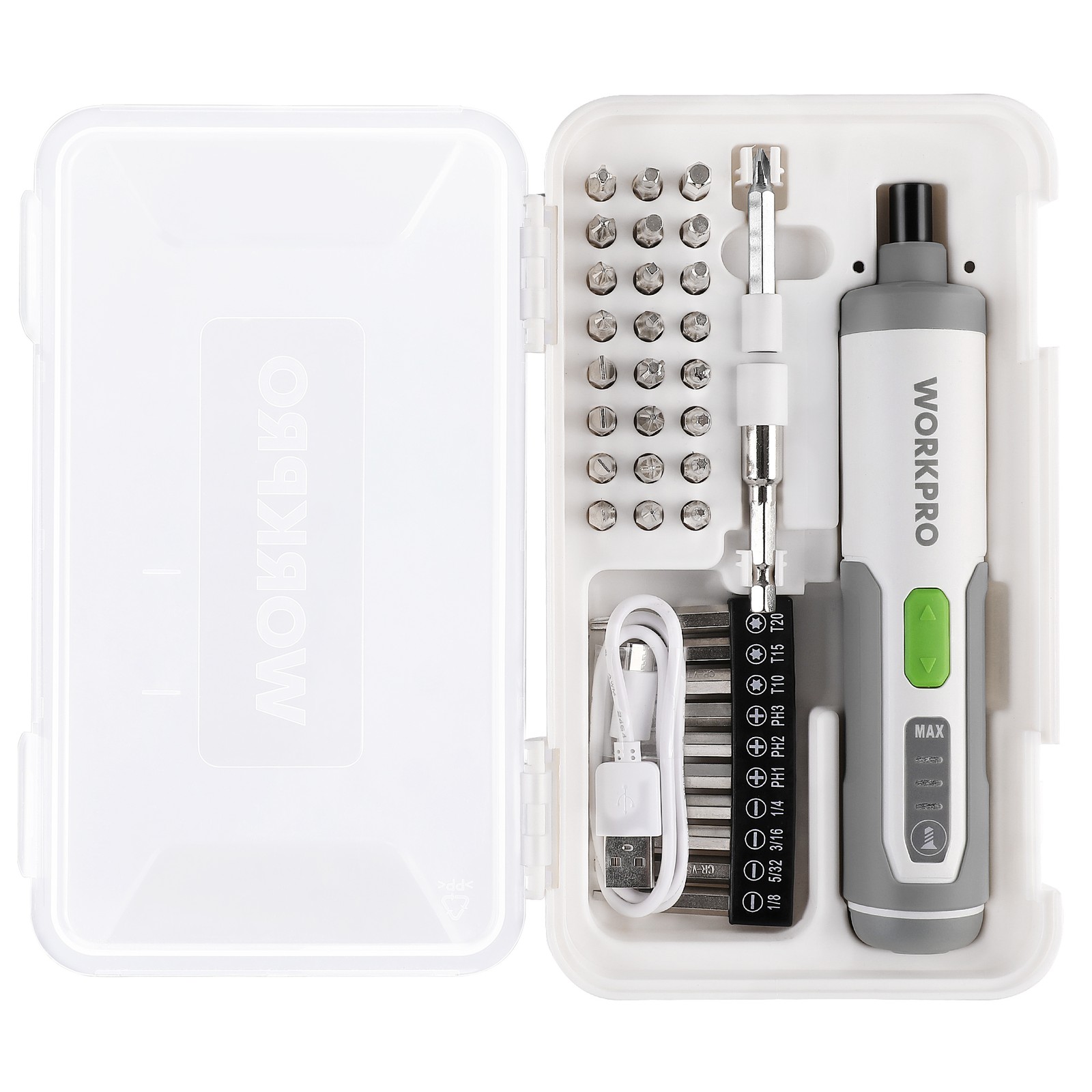 WORKPRO 4V Electric Screwdriver, Rechargeable Cordless Screwdriver Set w/35 Bits