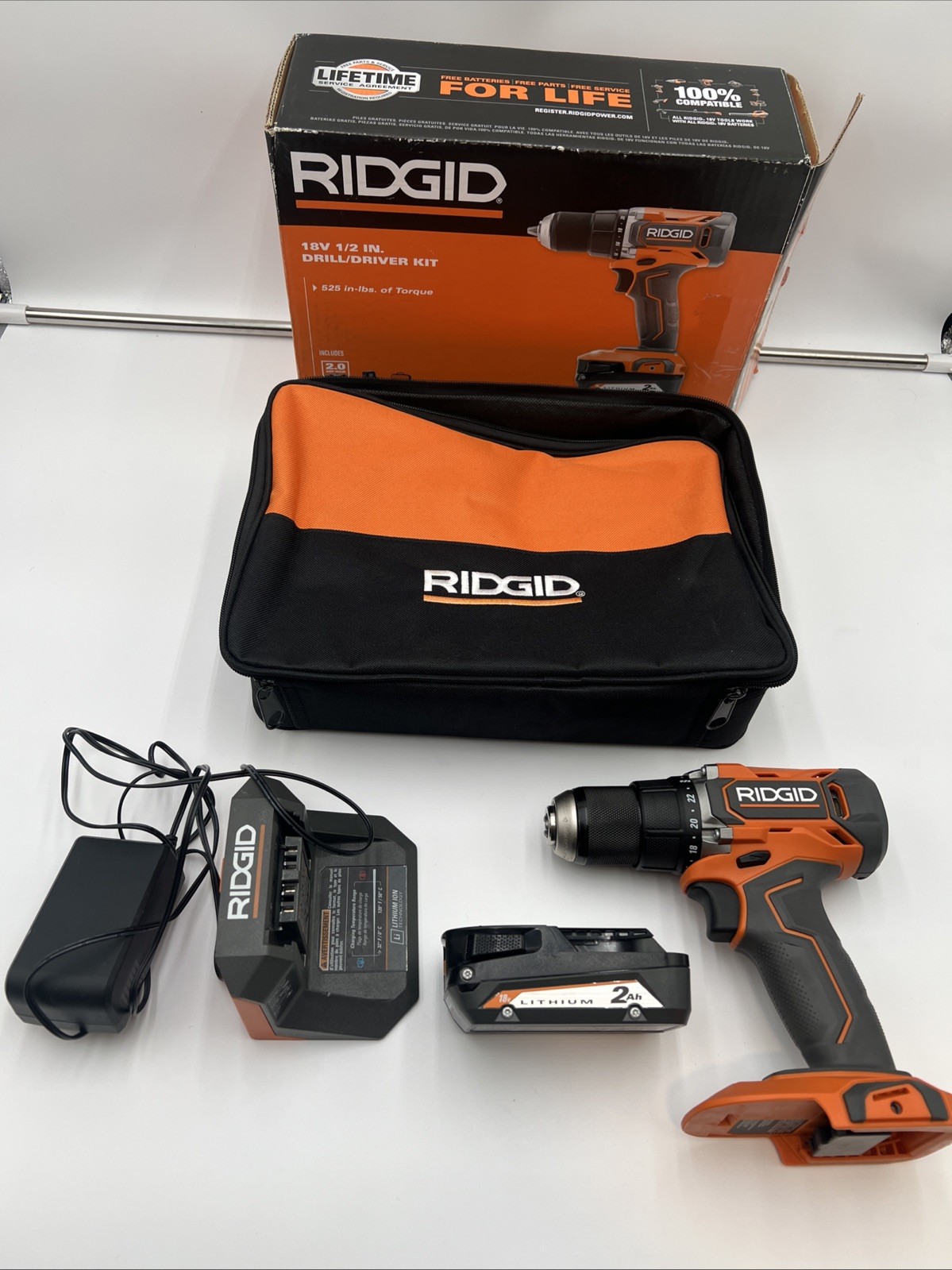 Ridgid 18V Cordless 1/2 in Drill Driver W/ 2 Ah Battery & Charger Model R860010K