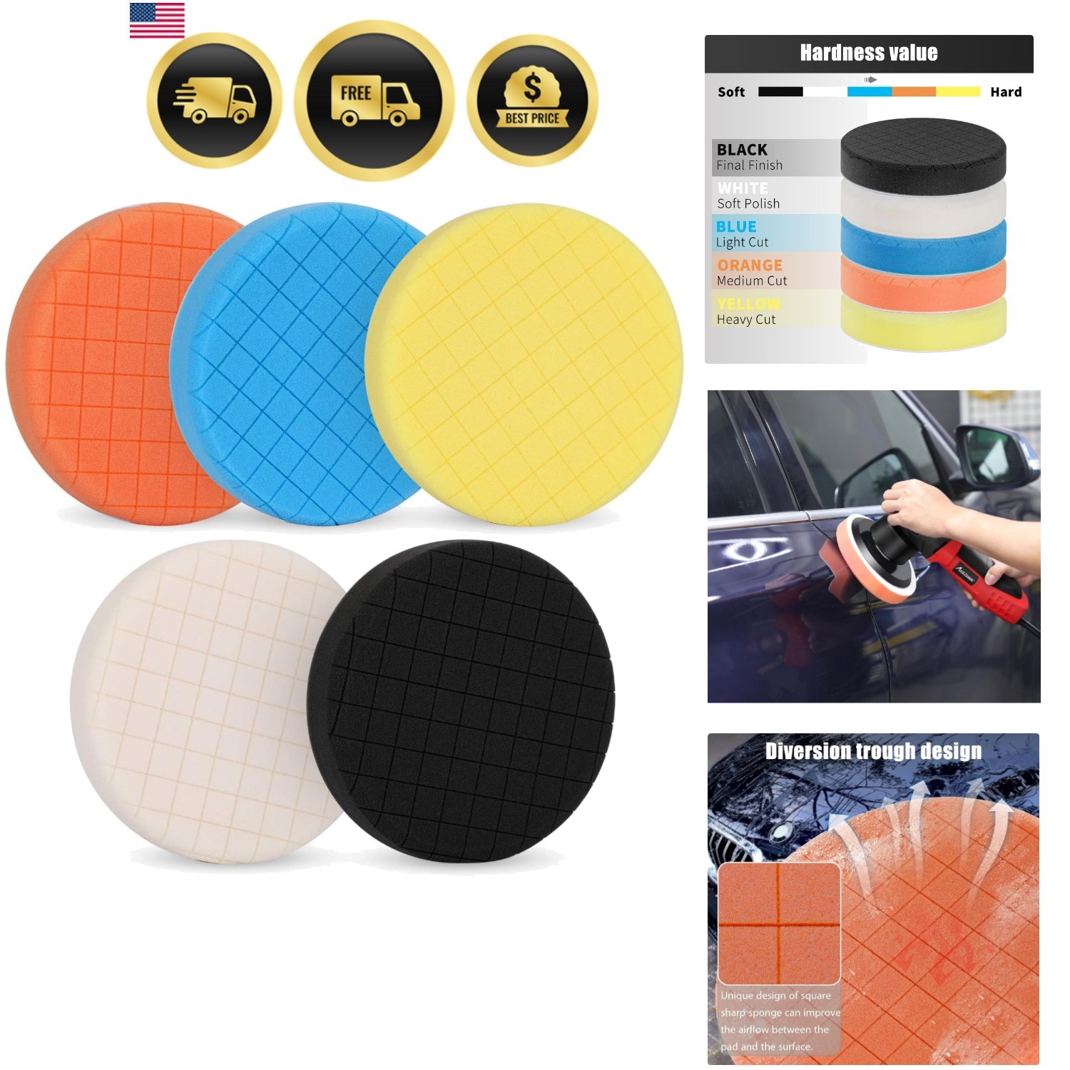 6 Inch Buffing Polishing Pads 5Pcs for 6 Inch Backing Plate, Compound Buffing…