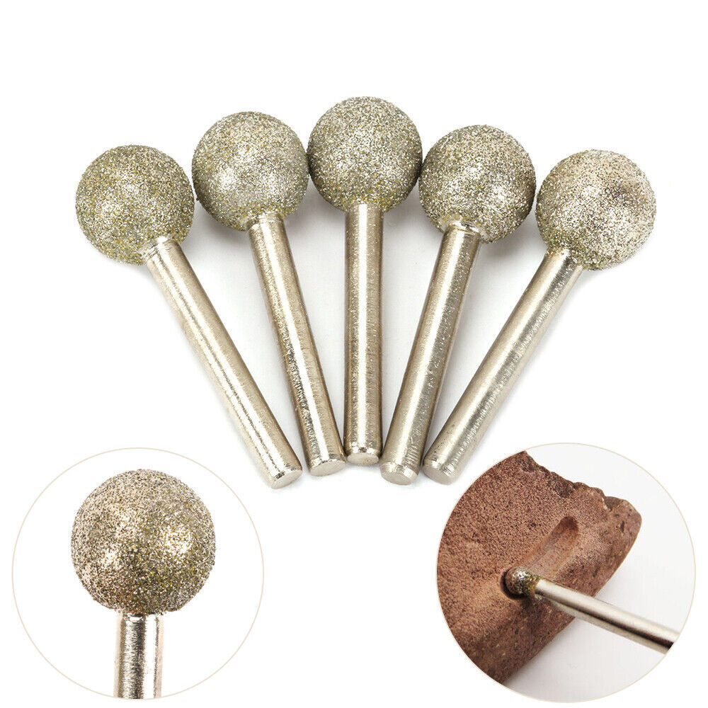 0.5mm-12mm Ball Round Rotary Diamond Burr Drill Bit Grinding Carving 40 Grit