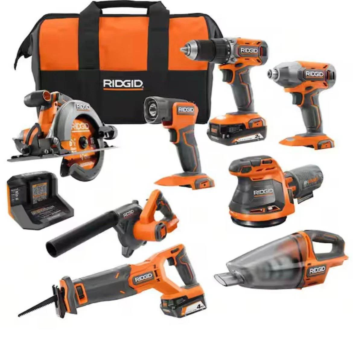 RIDGID 18V Cordless 8 Tool Combo Kit w/ 2 Battery & Rapid Charger Model# R96850