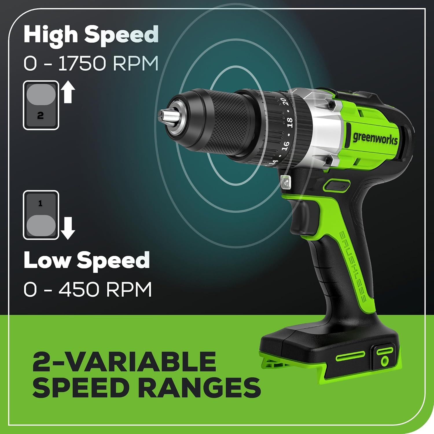 24V Brushless 1/2&Prime; Hammer Drill (530 In-Lbs.) 2.0Ah Battery and Charger Included
