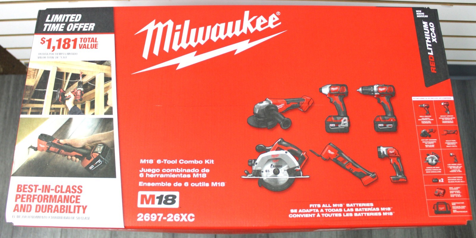 Milwaukee M18 2697-26XC 18V Cordless 6-Tool Combo Kit NEW – Open Box –