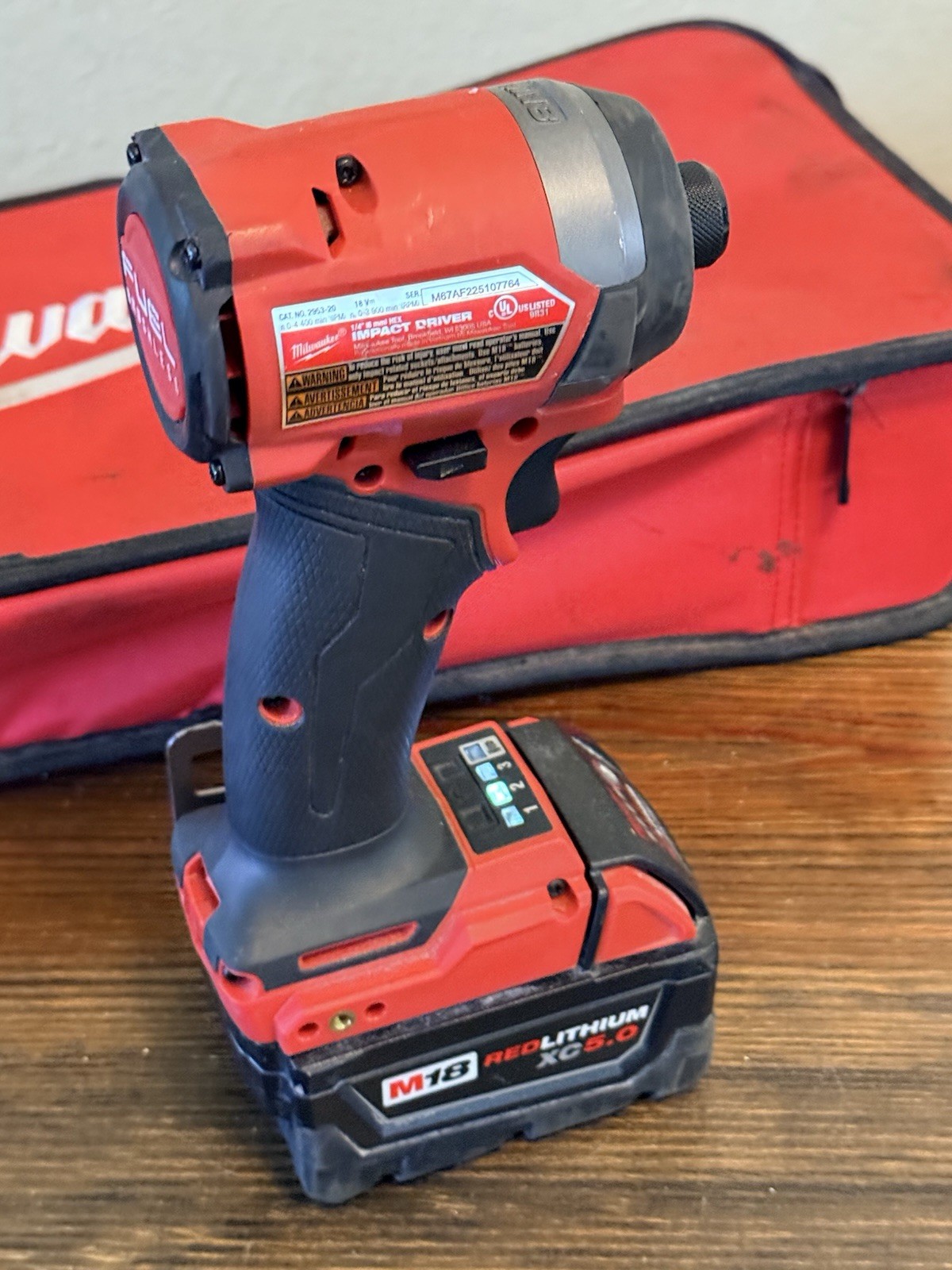 Milwaukee M18 FUEL Impact Driver Tool 2953-20 w/ Battery Lithium XC 5.0 & Case