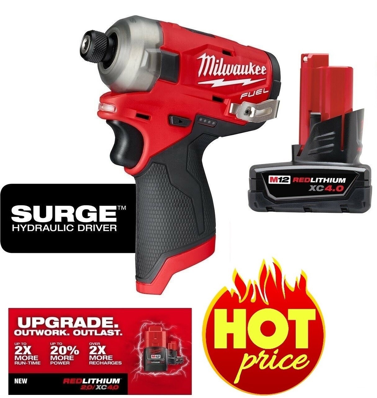 New Milwaukee M12 FUEL SURGE 2551-20 1/4&Prime; Hex Hydraulic Impact Driver & 4ah Bat.