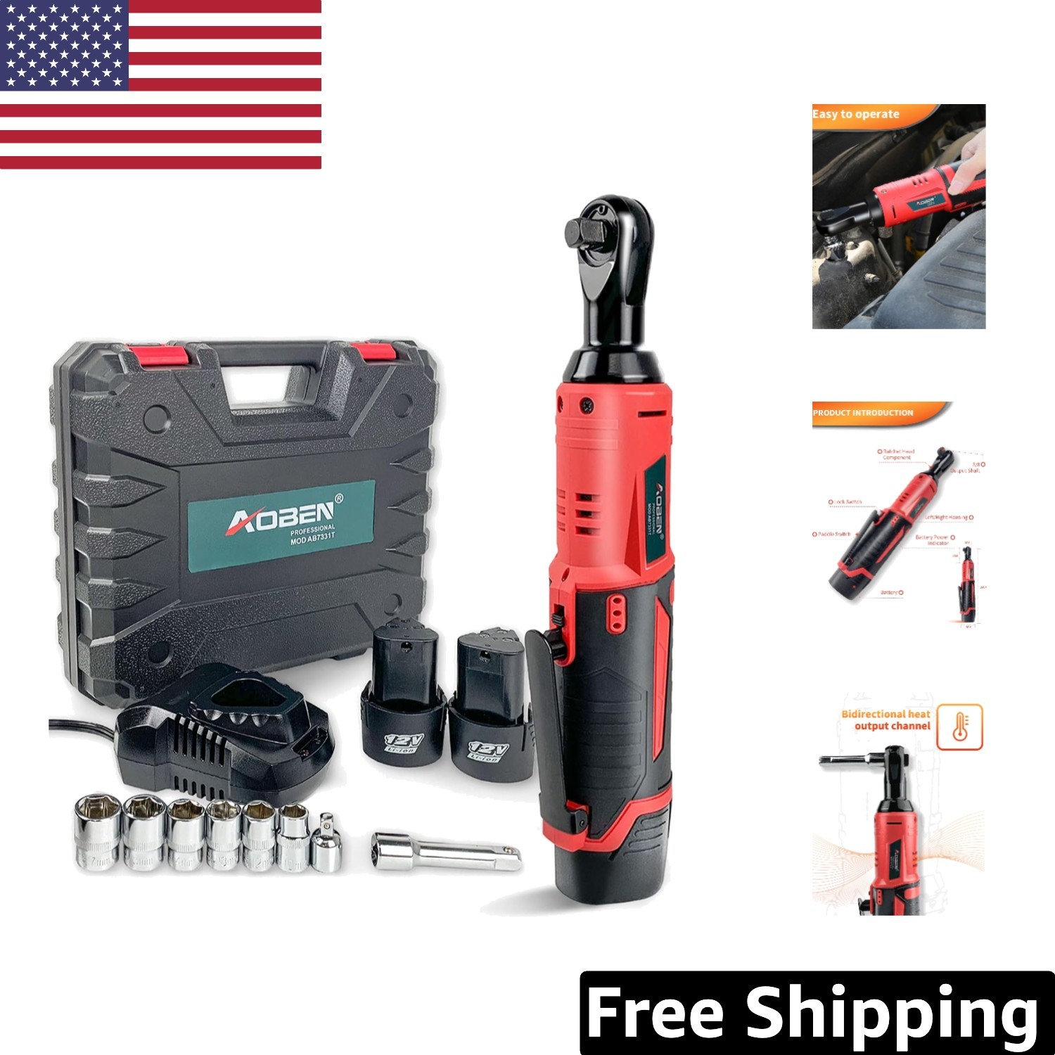 High-Speed 3/8 » Electric Ratchet Wrench – 280 RPM with Safety Features Included