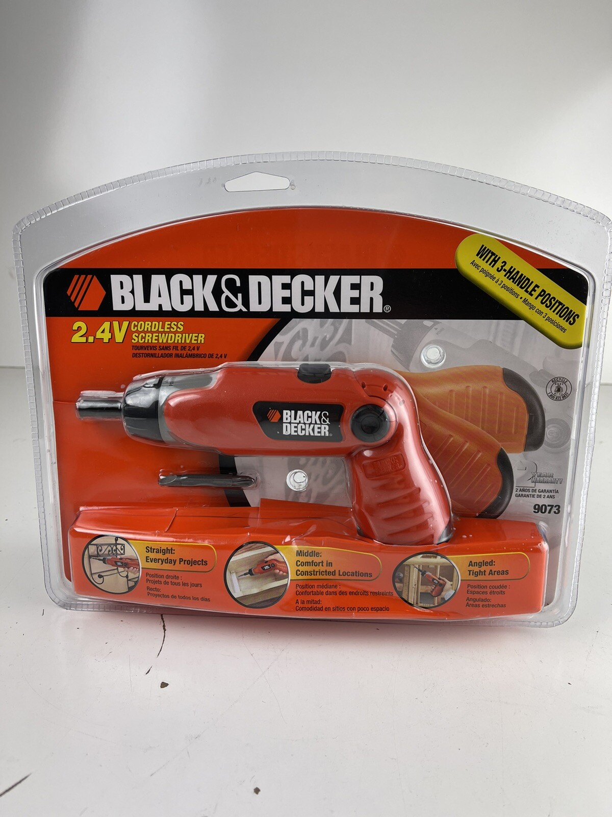 Black & Decker 2.4V Cordless Screwdriver 3-Handle Position 9073 BRAND NEW