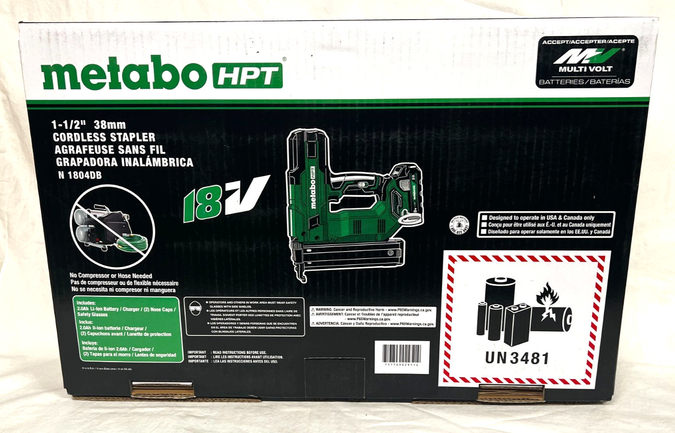Metabo HPT N1804DB 18V Cordless 1-1/2&Prime; Cordless Stapler Kit W/ 2.0Ah Battery