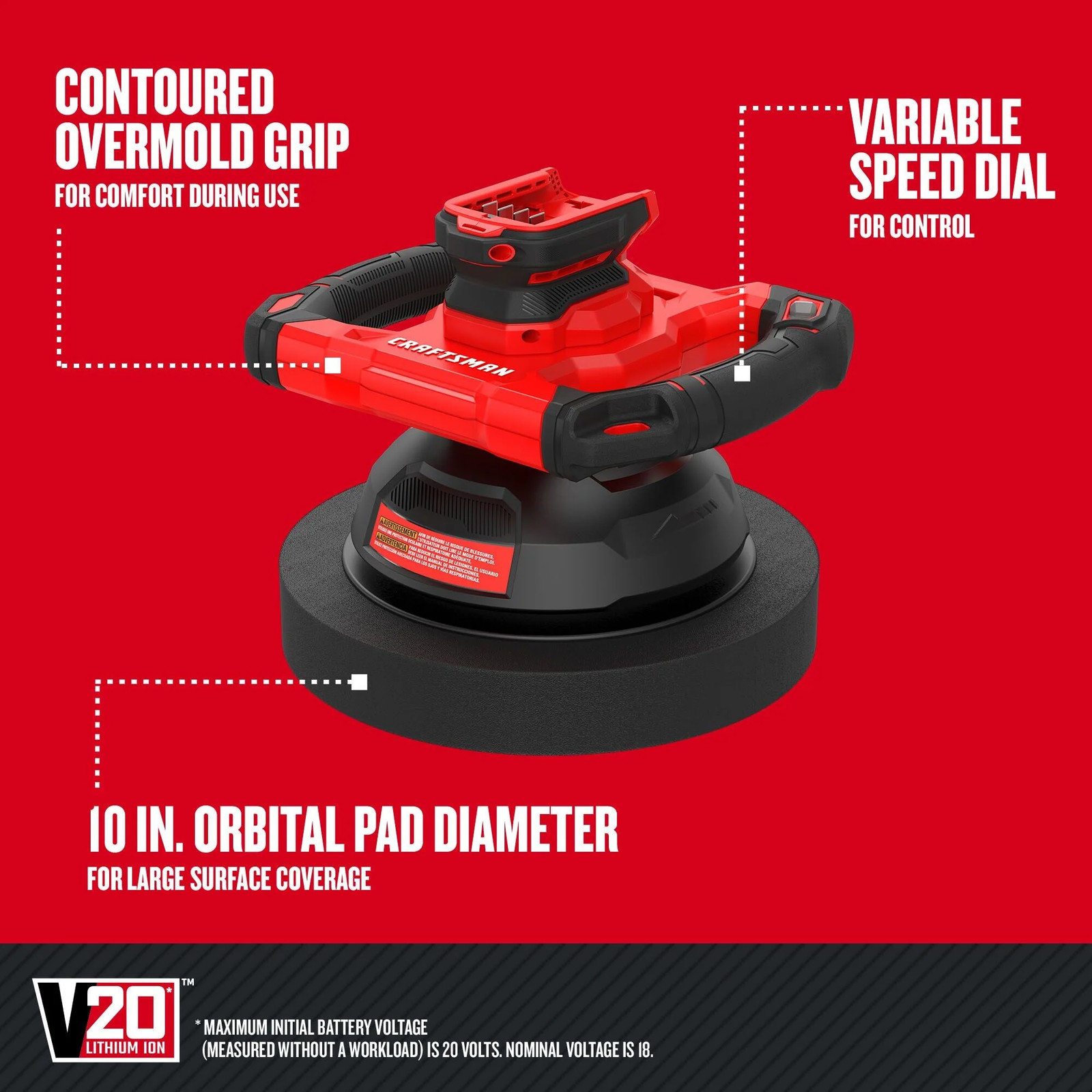 CRAFTSMAN V20* Variable Speed Polisher (Tool Only) – CMCE100B