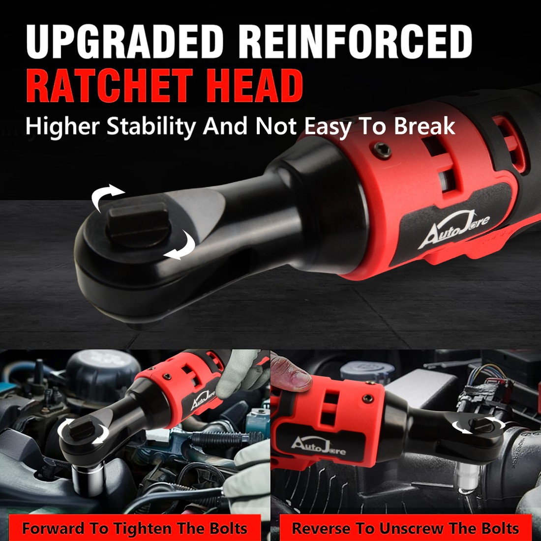Cordless Ratchet 3/8&Prime; Right Angle Wrench Impact Power Tool w/2 Battery 7 Socket