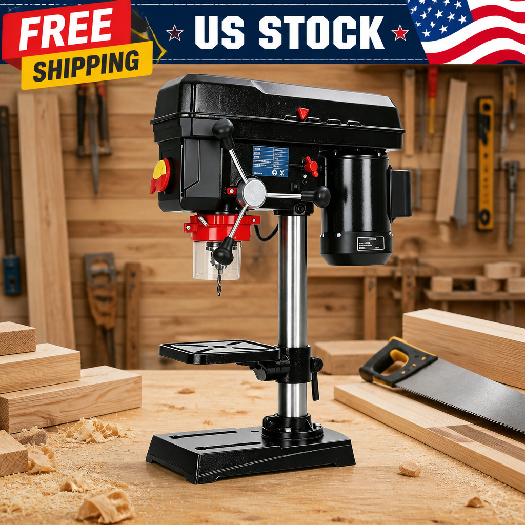 8-Inch Benchtop Drill Press, Cast Iron Drill Press with Laser Guide, LED 5-Speed