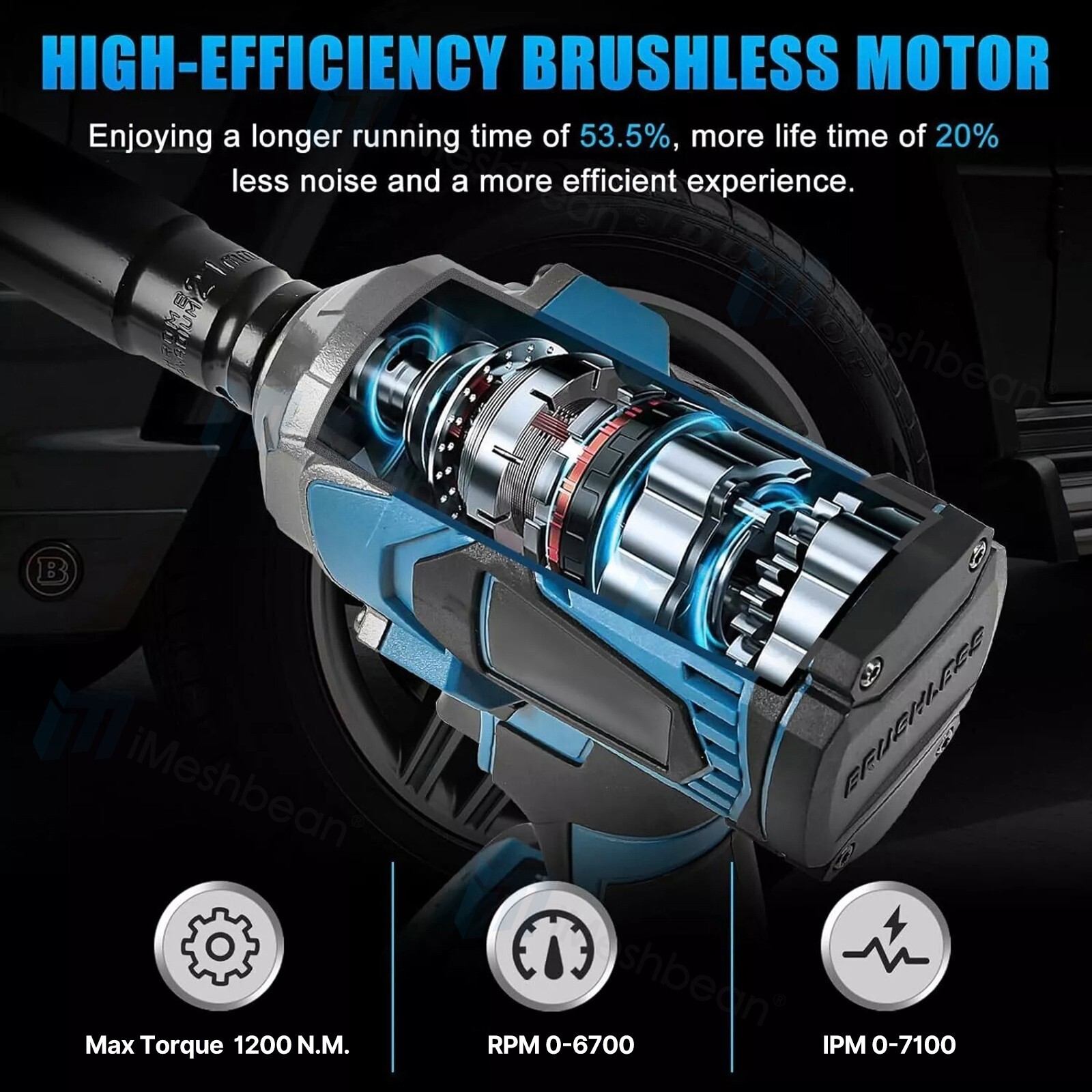 1200N.M Cordless Electric Impact Wrench Gun 1/2 » High Power Driver W/ 2Battery