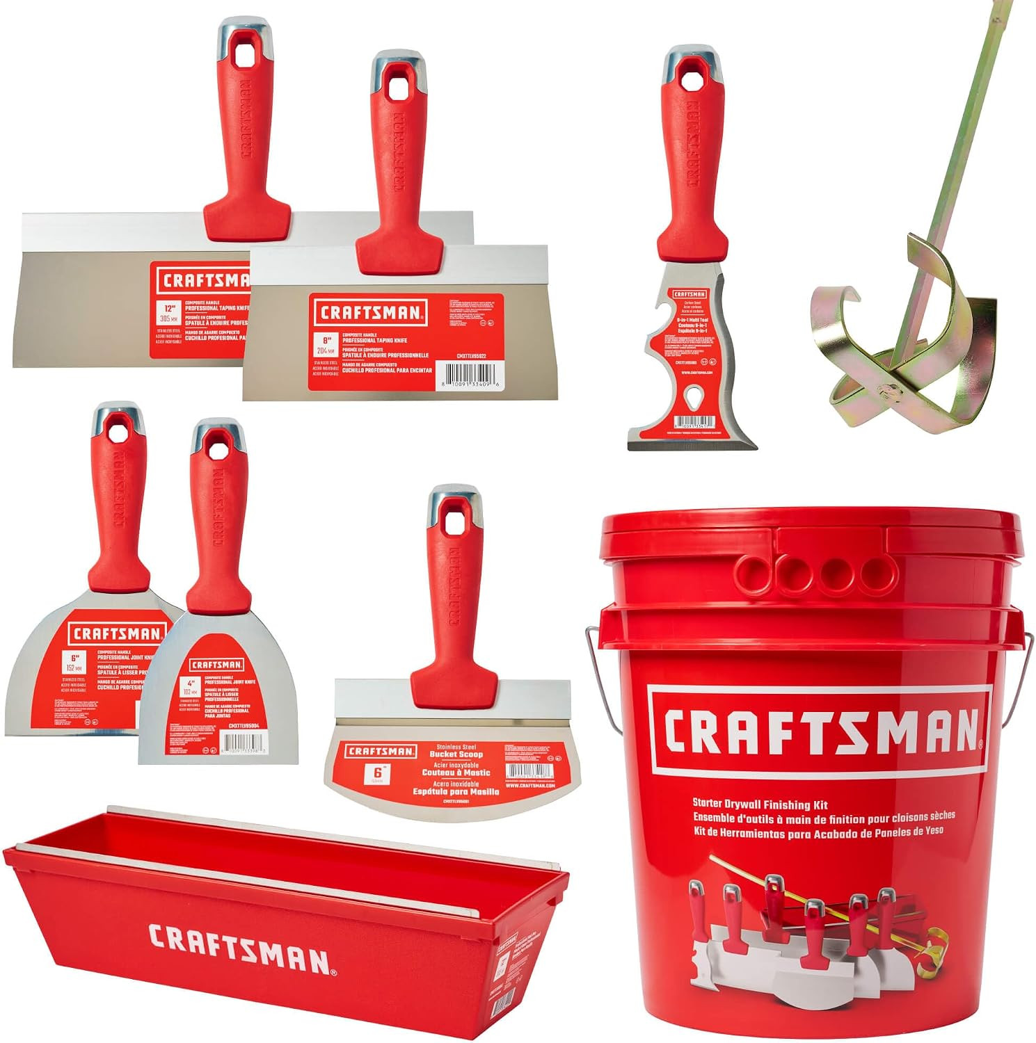 CRAFTSMAN Drywall Hand Tool Kit W/Bucket | 4 & 6-Inch Joint Knives, 8 & 12-Inch
