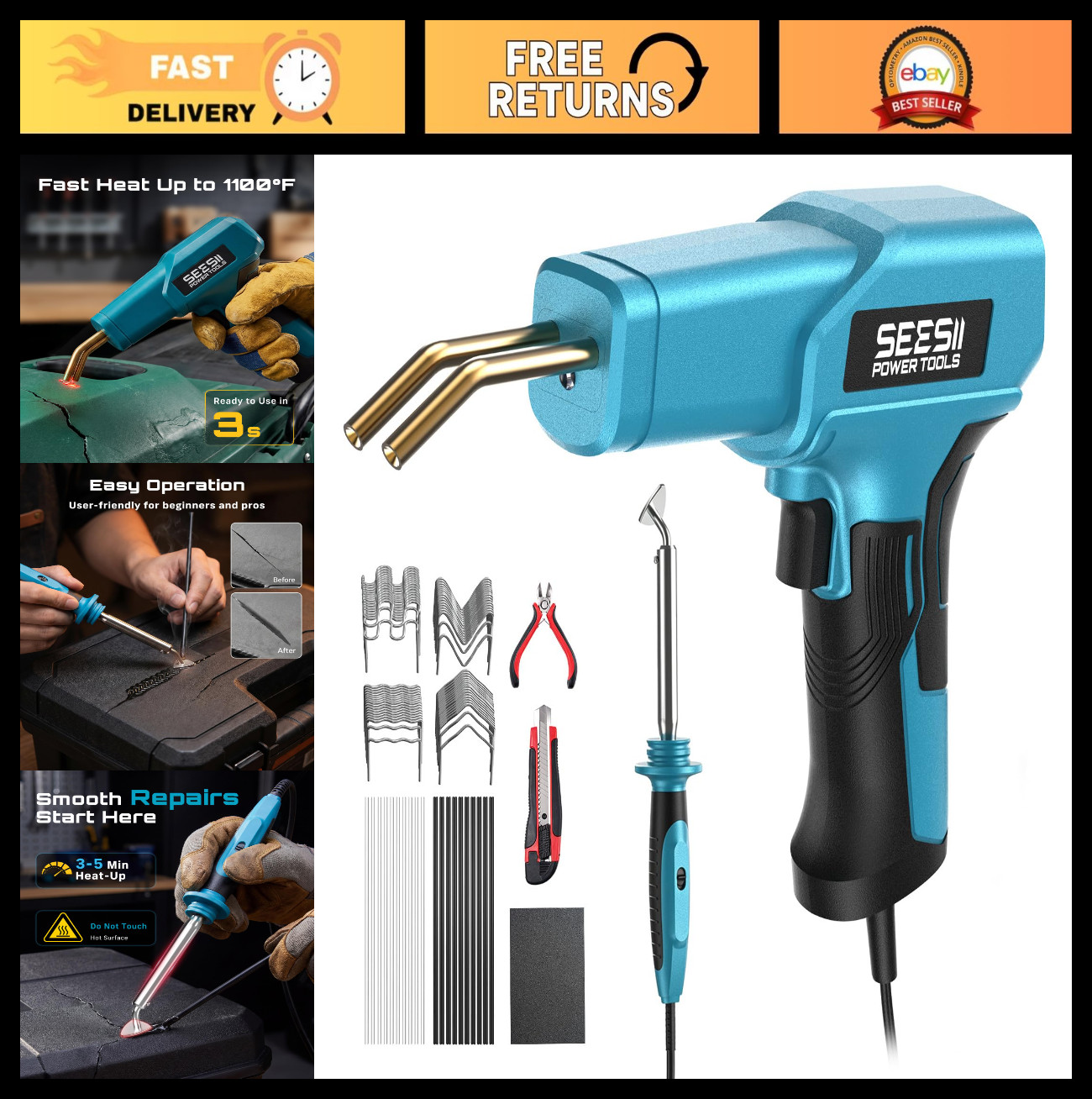 150W Plastic Welder Kit – 2-in-1 Hot Stapler & Soldering Iron for Car Bumper, Ka