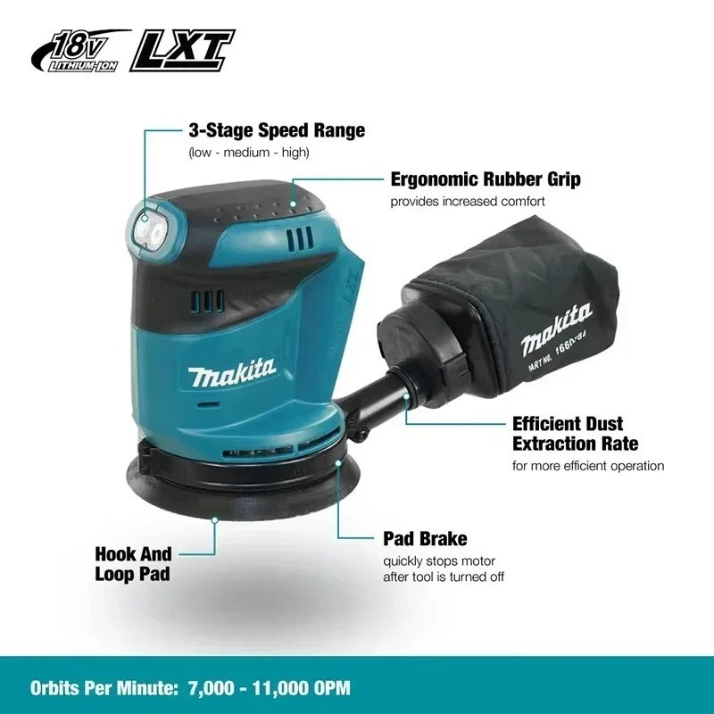 Makita DBO180Z 18V Brushless Cordless Rechargeable Disc Random Orbital Sander