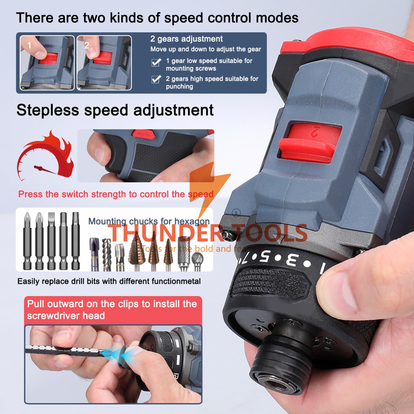 Thunder Tools 16.8V Cordless Electric Screwdriver 45Nm Torque Brushless Motor