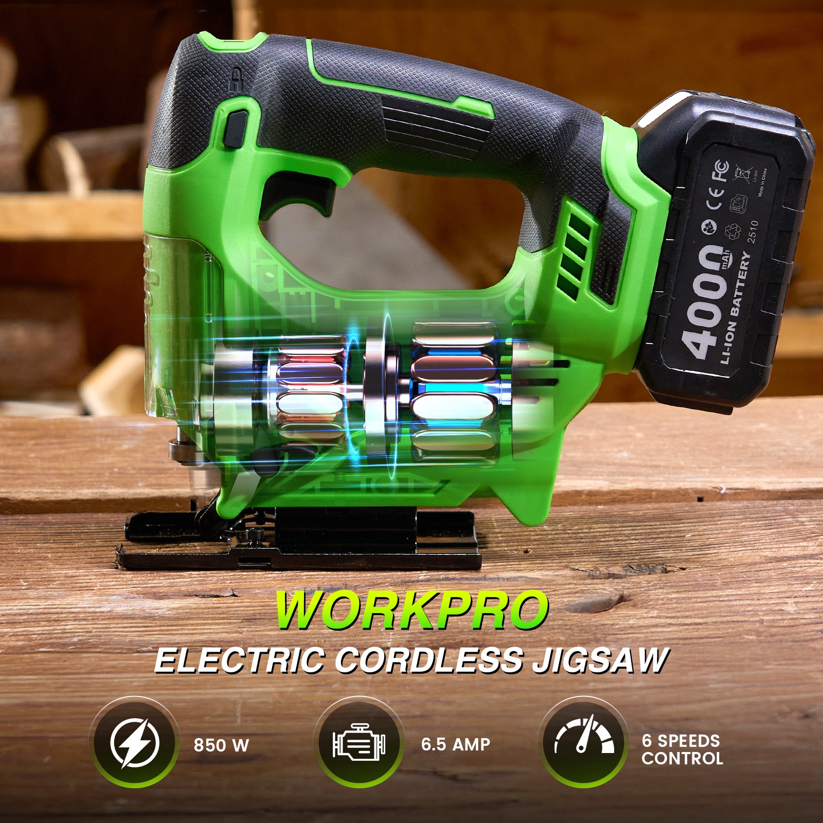 2*2.0Ah Battery Cordless Electric Jig Saw,0–45° Bevel Cutting,4 Orbital Settings