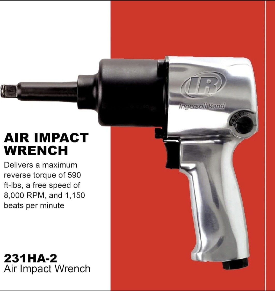 Ingersoll Rand 231HA-2 1/2&Prime; Air Impact Wrench, 2&Prime; Ext Anvil, Super Duty, 600 Ft-