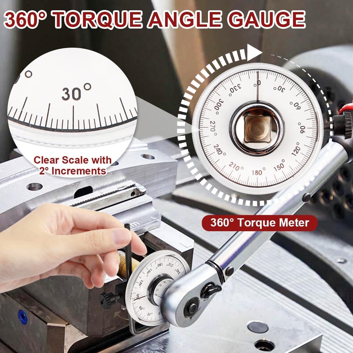 Eyech 1/2 Inch Torque Wrench Angle Gauge Tool, 360° Adjustable Sliver