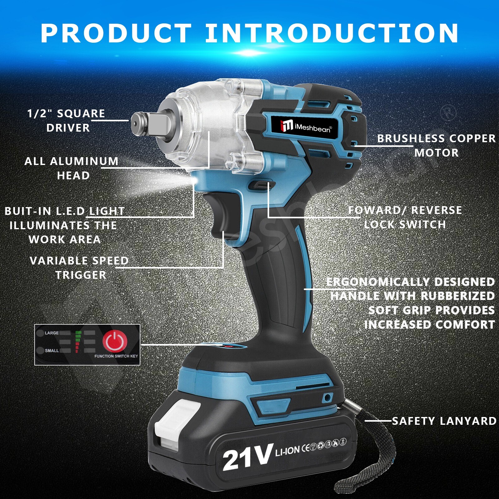 21V Cordless Impact Wrench 1/2&Prime; 550Nm High Torque Brushless Drill 5.5Ah Battery