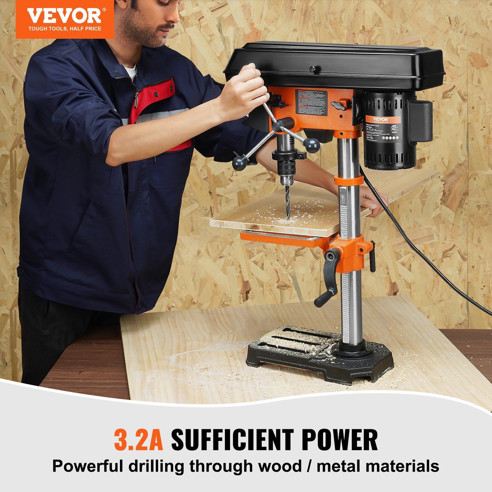 10 » 5-Speed Benchtop Drill Press Cast Iron Drill Press 3.2A 610-2800RPM