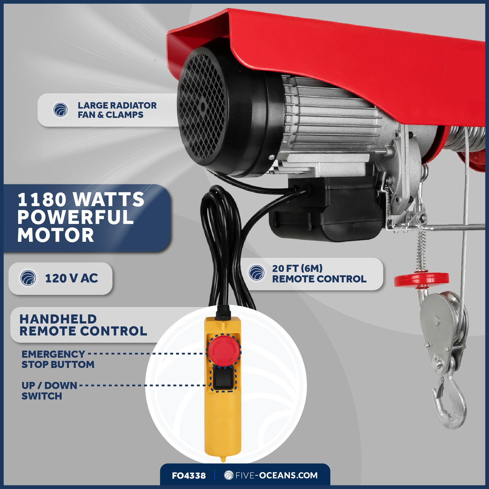 Electric Hoist Hoist Pulley System, 1320 Lb Electric Winch with 20 Ft Control